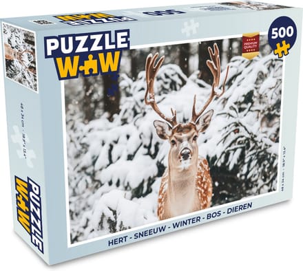 Puzzel Hert - Sneeuw - Winter - Bos - Dieren - Legpuzzel - Puzzel 500 stukjes