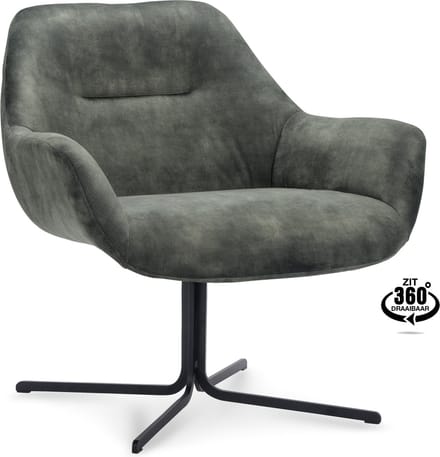 Icon Living - Fauteuil Alba - Draaivoet Zwart - Velours Adore Hunter