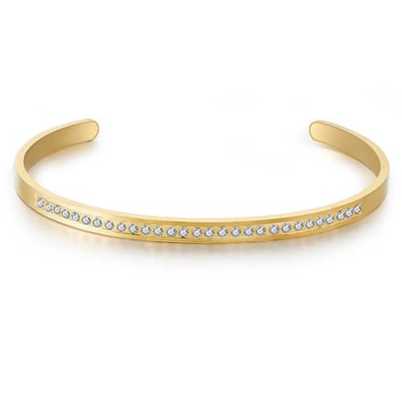 Twice As Nice Armband in goudkleurig edelstaal, open bangle met witte kristallen 6,5cm