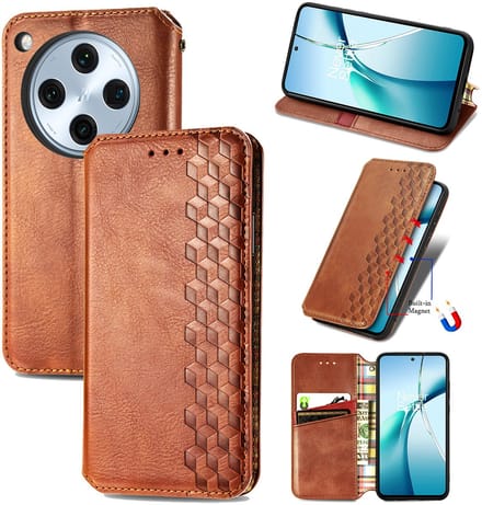 Luxe PU Lederen Ruitpatroon Wallet Case + Screenprotector voor OPPO Find X8 Pro _ Bruin
