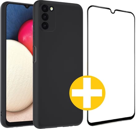Hoesje en Screenprotector Combi Geschikt Voor Samsung A03s - Zwart Hoesje + Premium Screenprotector