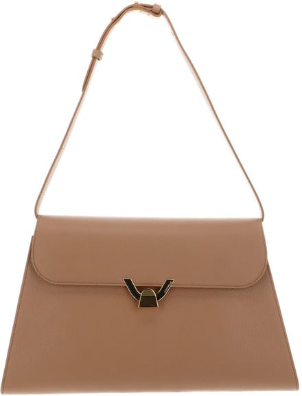 COCCINELLE Leren Schoudertas Dorian Handbag Grained Leather Skin Lichtbruin
