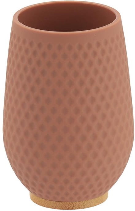 Tendance tandenborstel houder/beker honeycomb - bruin - 280ml - D8 x H12 cm - rubber/bamboe