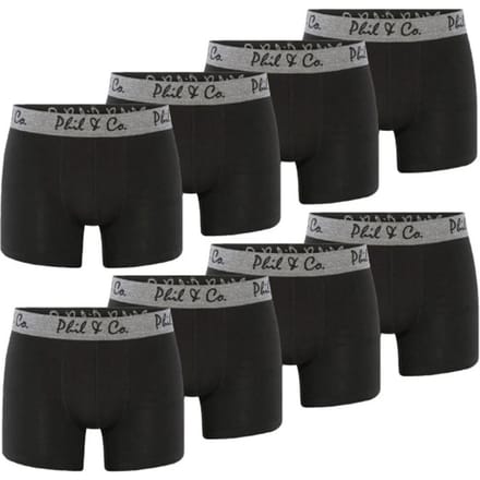 Phil & Co Zwarte Boxershorts Heren Multipack Zwart 8-Pack - Maat S | Onderbroek