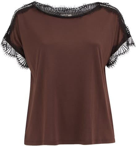 WE Fashion Dames jersey T-shirt met kant - Curve