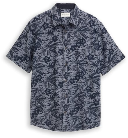 Tom Tailor - Regular fit overhemd met korte mouwen en patroon - Maat M - navy palm hibiscus design