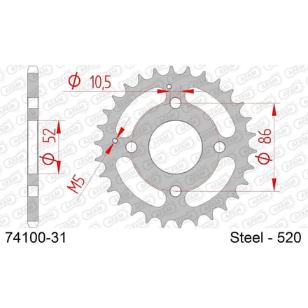Stalen motortandwiel achteraan Afam 520 31 dents