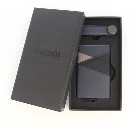 Valenta Geschenkenset - Blauwe Leren Pasjeshouder met Uitwerper Snap en Bijpassende Sleutelhouder - Luxe Cadeaudoos