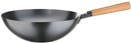 Koolstofstalen Wokpan met Houten Handvat - 30 cm