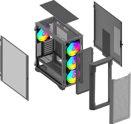 Aqirys AQUILLA - elegante gaming-behuizing - gaming-setup - Midi Tower - PC Behuizing - Gehard glas met scharnier - inclusief ARGB hub controller & RF remote