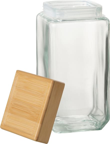 J-Line voorraadpot Brad - glas/bamboe - transparant/naturel - extra large