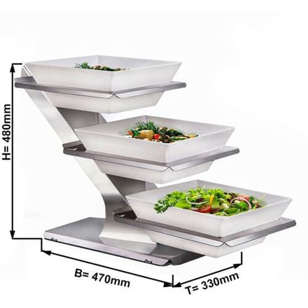 GGM Gastro Etagère / Buffetständer - inkl. 3 Melaminschalen Zilver