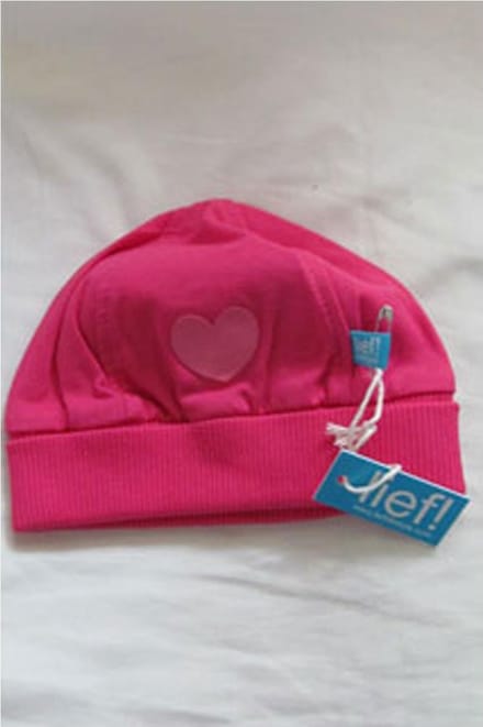 Lief! muts fuchsia roze met roze hart size 1