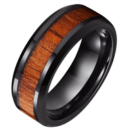 Wolfraam heren ring Tom Jaxon zwart Glans Palissander Inlay-20mm