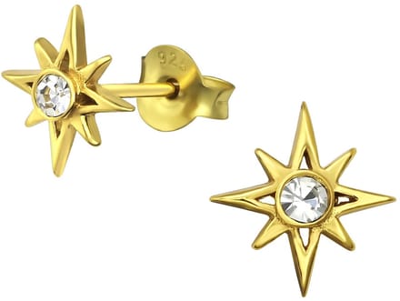 Joy|S - Zilveren ster oorbellen - 9 mm - kristal - gold plated