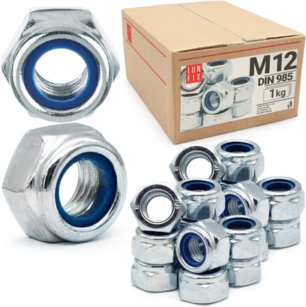 Zelfborgende Zeskantmoer M12 DIN 985 verzinkt - 1kg