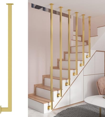 Trapleuning Metaal - Design Balustrade - Veilig Traplopen - L-vormig Ontwerp - 110 cm Hoog - Goud