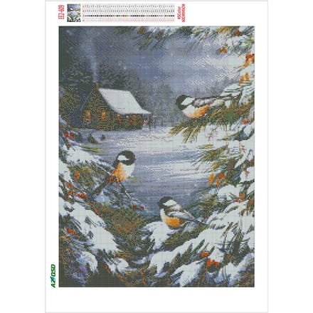 Peinture diamant oiseaux d'hiver, point de croix, Art mural, couture, image en strass, cadeau 20X30CM gray