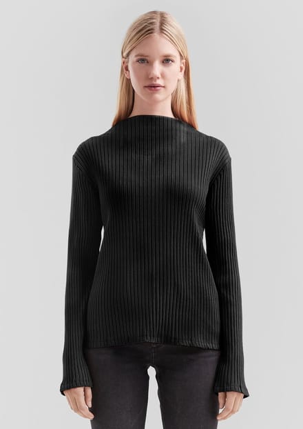 QS - female - Geribd shirt met lange mouwen en opstaande kraag