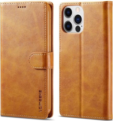 LC.IMEEKE Wallet Case Portemonnee Hoesje voor iPhone 15 Pro Max - Cognac