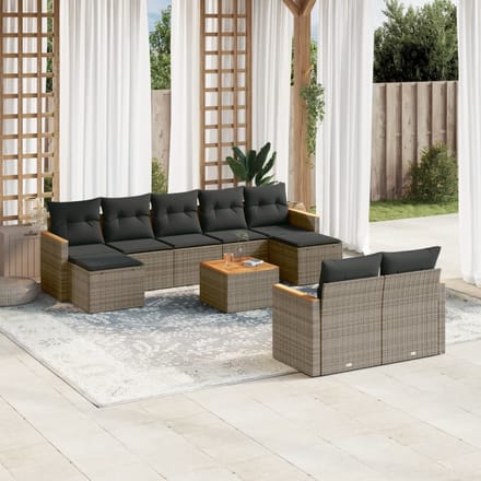 vidaXL - 10-delige - Loungeset - met - kussens - poly - rattan - grijs