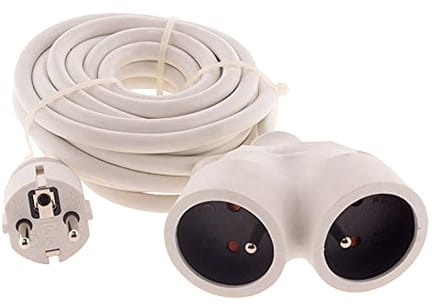 Verlengkabel 5m met 1 stekker en 2 bussen - 3G, 1,5 mm, wit