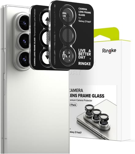 Ringke Camera Lens Frame Glass - Camera Protector Geschikt voor Samsung Galaxy Z Fold 7 - Case Friendly Tempered Glass - Zwart - 2-Pack