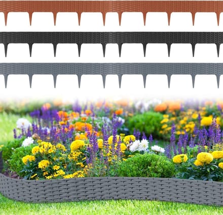 Gazonrand Rotan Look - Bloembedomranding Randsteen - Tuin Afscheiden - Flexibel Buigbaar Uv-bestendig - 10 Meter Antraciet