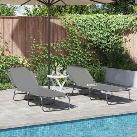 vidaXL Opvouwbare zonnebed 2 pcs Grijs 188 x 57 x 86,5 cm Polyester