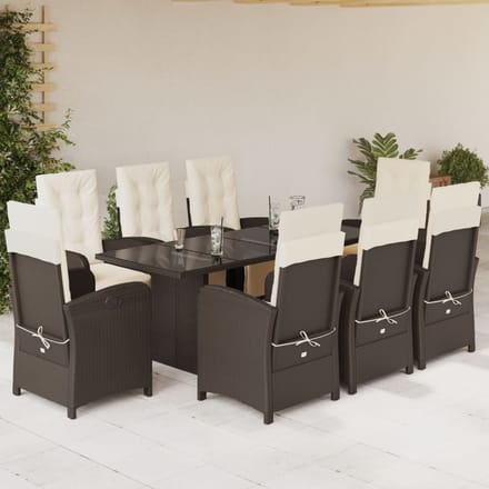 vidaXL - 9-delige - Tuinset - met - kussens - poly - rattan - bruin