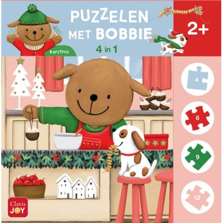 Puzzelen met Bobbie. 4-in-1-puzzel Kerstmis