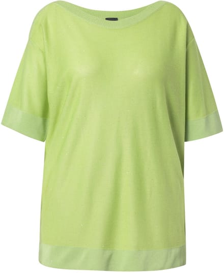 Ulla Popken - Dames - Trui pailletten oversized boothals korte mouwen - Limoengroen - Maat 62+