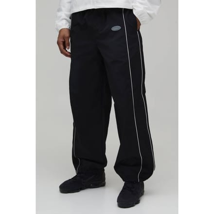 Relaxed Fit Nylon Broek Met Elastische Voorkant Binding En Trekkoord Zoom | Black | Size Medium