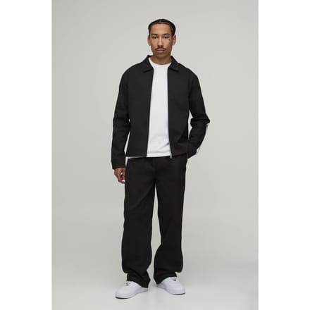 Twill Contrast Tape Regular Zip Up Overshirt & Relaxed Chino Set | Charcoal | Size Medium