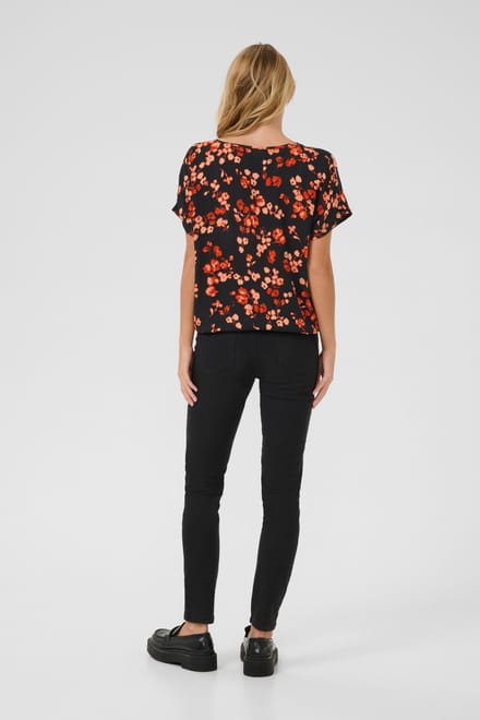 Blouse met korte mouwen Relaxed fit Red Flower floral