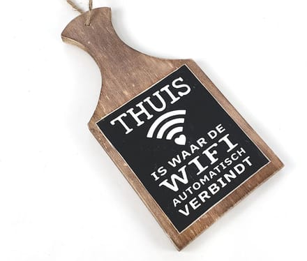 tekstplank 30x15cm thuis wifi verbindt natural/black