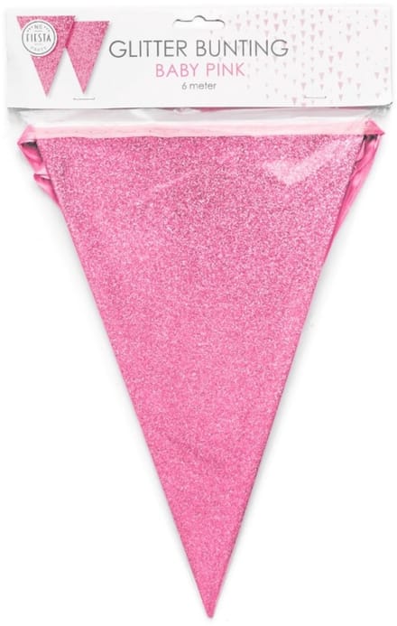 Wefiesta - Vlaggenlijn Baby Pink Glitter (20 x 30 cm) - 6 m
