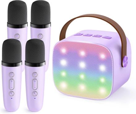 Draagbare Mini Karaokemachine met 4 Draadloze Microfoons voor Kinderen en Volwassenen