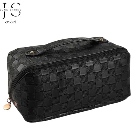 June Spring - Geruite Toilettas - Beauty Case - Cosmetica Tas - Organizer - Kleur Zwart