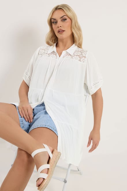 Yours Witte Blouse Met Gelaagde Haakdetails Size 42
