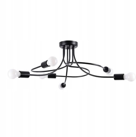 Kroonluchter LEVAR 6 met 6 verstrengelde draadarmen - Sollux Lighting - IP20 - Zwart staal behuizing - 69 x 66 x 29 cm - 6 x E27 LED, exclusief lichtbron - 6 x 15 W - Industriële kroonluchter voor gang, hal en woonkamer