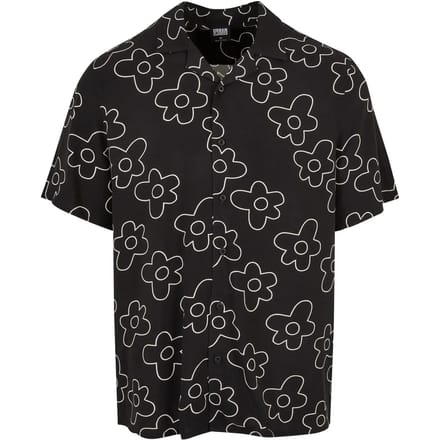 Urban Classics - Viscose AOP Resort Overhemd - S - Zwart/Wit