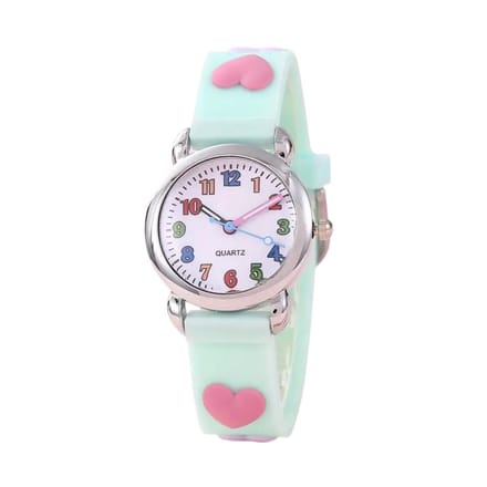 Kinderhorloge - 3D Hartjes Mintgroen | Siliconen | Ø 30 mm