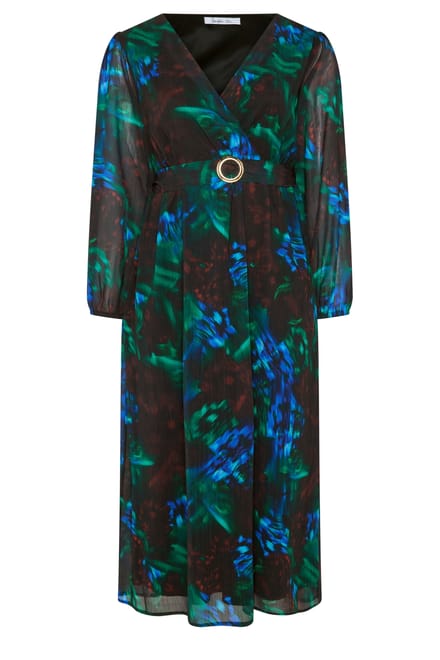 Yours London Zwarte Abstracte Wikkeljurk Met Gesp Size 46
