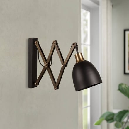 Asir - Wandlamp - Zwart en Vintage - 15 x 30 x 35-62