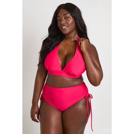 boohoo Dames Plus Diepe Halternek Bikinitop | Felroze | Maat: 52