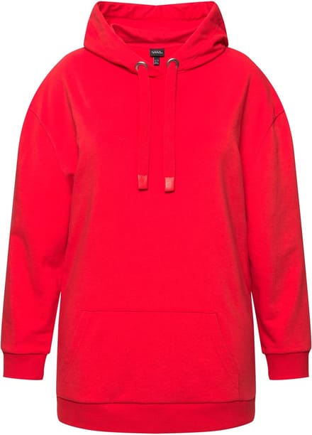 Ulla Popken - Dames - Hoodie tekstmotief oversized capuchon lange mouwen - Hibiscusrood - Maat 42+