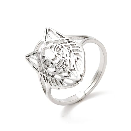 Ring stainless steel wolf bohemian, one size ring, zilverkleurig, 100% waterproof, verstelbare ring, cadeau