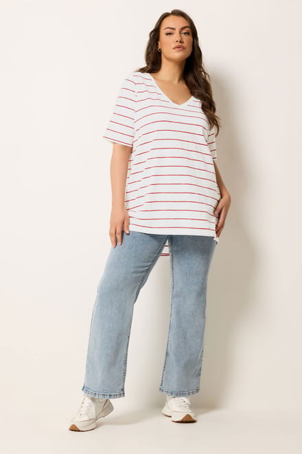 Yours Roodwit Gestreept Tshirt Met Korte Mouwen Size 42