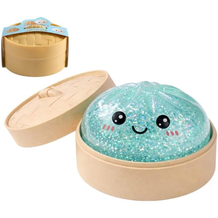 Glitter Dumpling Squishy met Doosje Dumplings Sensorisch Knijpspeelgoed Decompressie Langzaam Rijzend Anti-Stress Verlichter Sensorisch Cadeau blauw